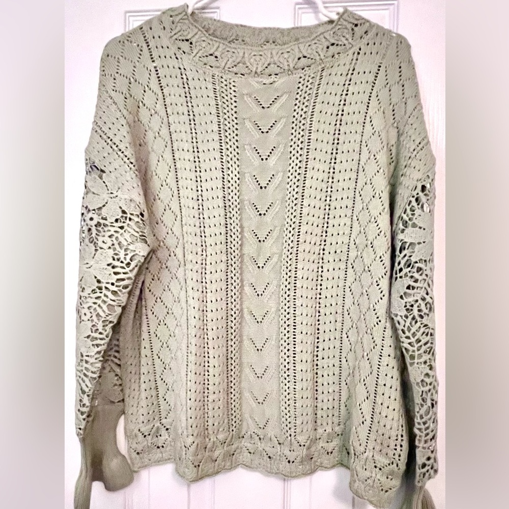 WOMENS LACE CROCHET SWEATER FALL LIGHTWEIGHT CREWNECK PULLOVER